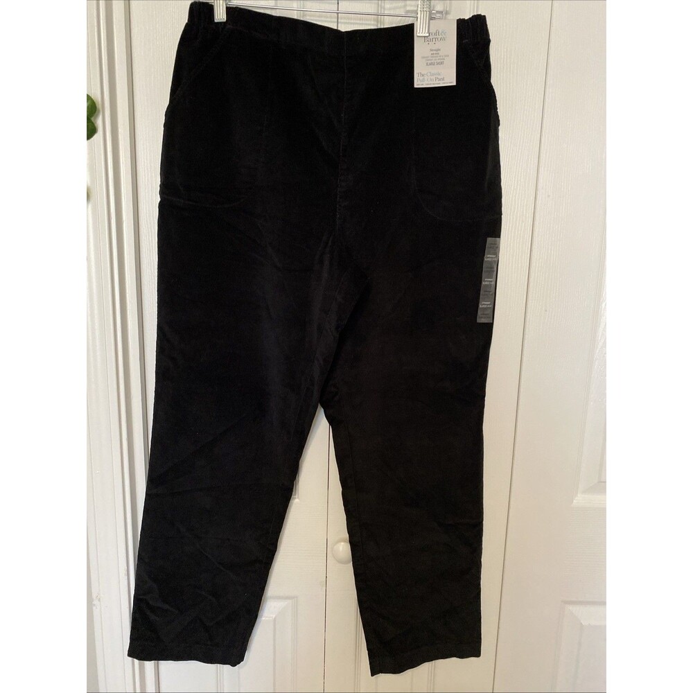 NWT Womens Pants-CROFT & BARROW-black corduroy stretch elastic waist pull on XL